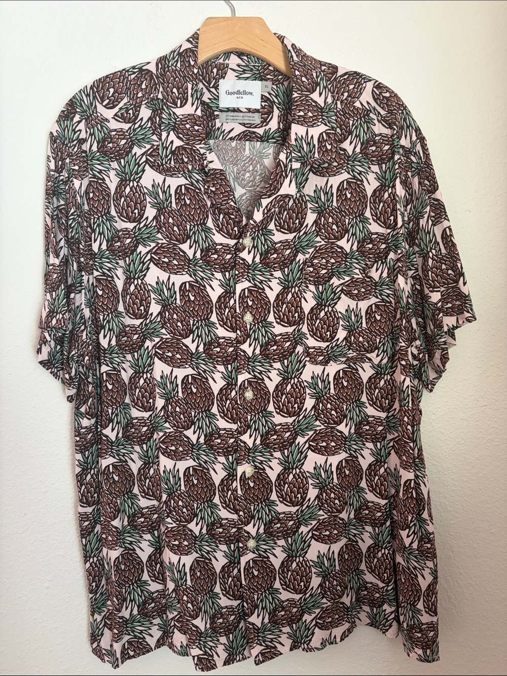 Goodfellow & Co Men’s Short-Sleeve Pineapple Print Shirt - Pink/Brown/Green